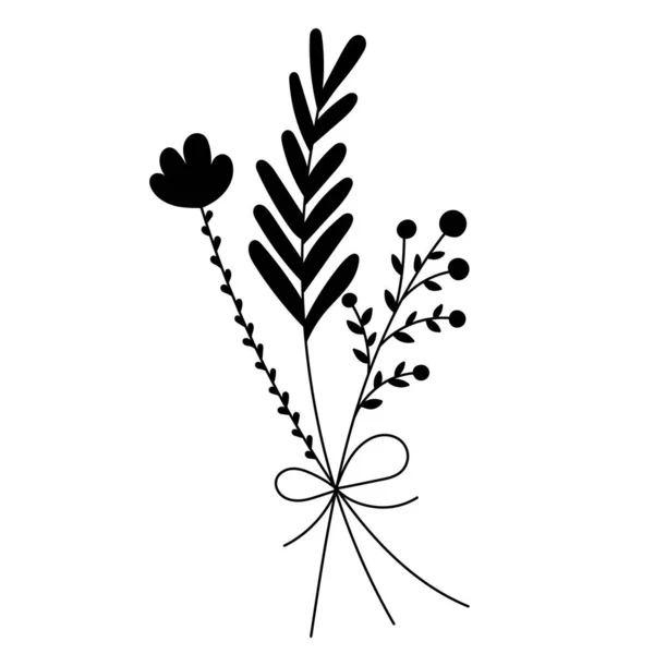 Silhouette Noire Bouquet Plantes — Image vectorielle