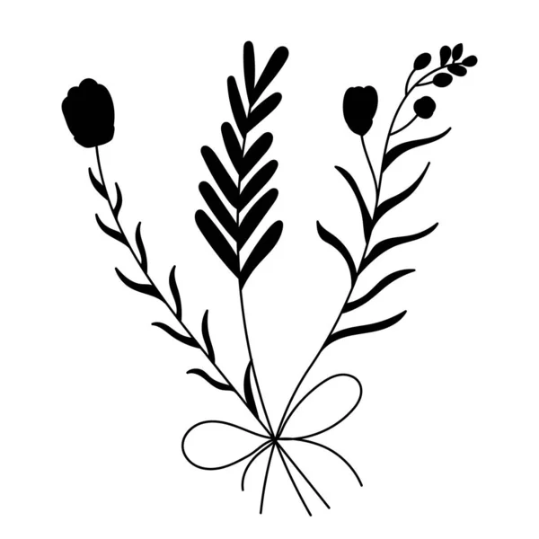 Isolée Silhouette Noire Bouquet Plantes — Image vectorielle