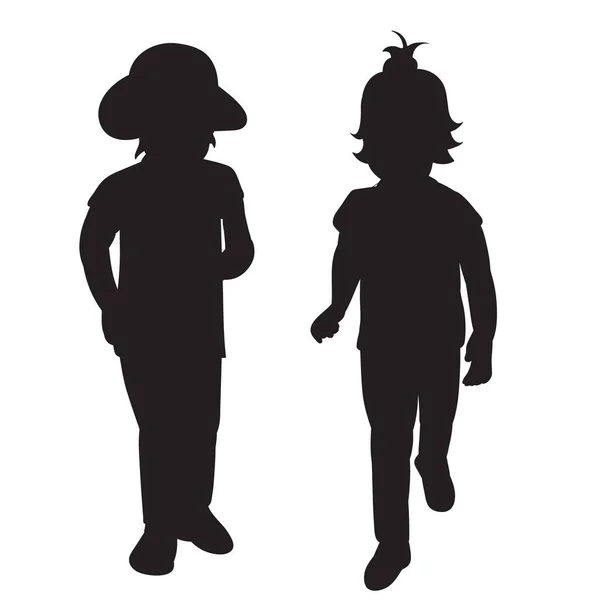Vector Isolated Kids Silhouette White Background — Stock Vector