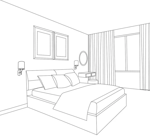 Vector Aislado Dibujo Del Dormitorio Interior — Vector de stock