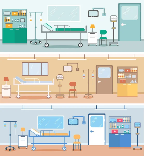 Set Hospital Ward Flat Style Isolated Vector — Stock Vector