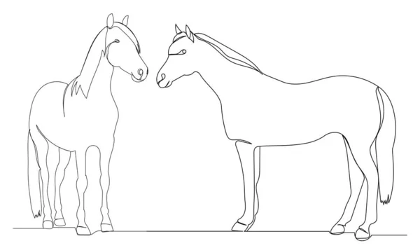 Kreslení Koní Jednu Spojitou Čáru — Stockový vektor