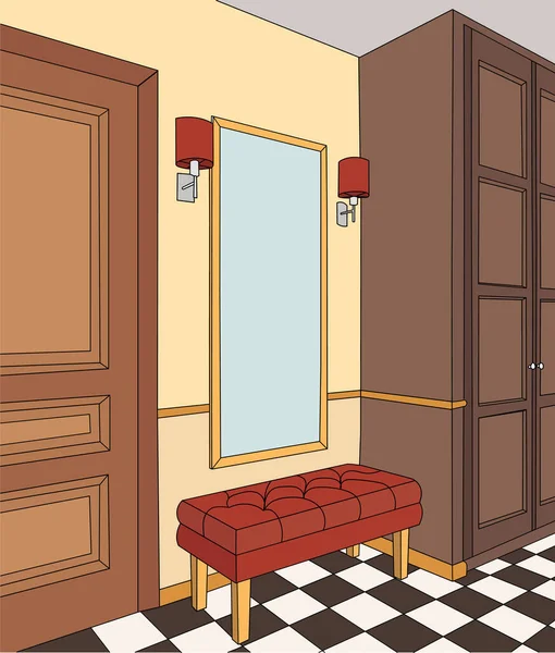 Koridorda Kapı Ayna Gardırop Mekan Vektör — Stok Vektör