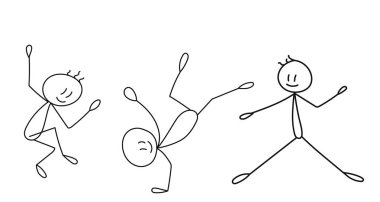 Çubuk figürü insanlar zıplayarak mutlu, izole, vektör