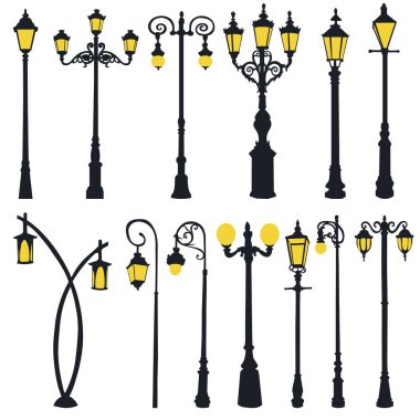 Sokak takımı, park feneri, dekoratif fener izole edilmiş, vektör.