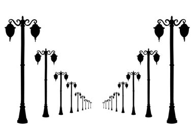 Sokak lambalarının silueti izole edilmiş, vektör