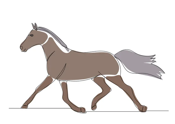 Brown Horse Drawing One Continuous Line Isolated — Stock Vector