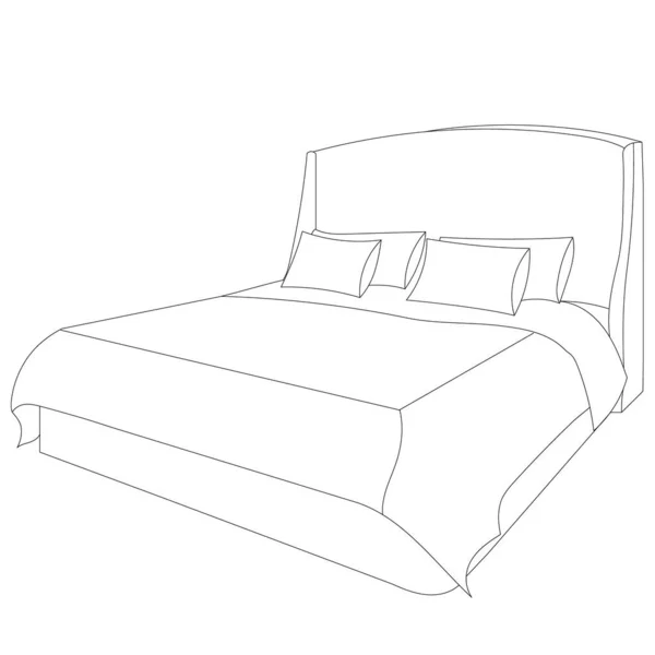 Vector Aislado Contorno Cama Boceto Sobre Fondo Blanco — Vector de stock