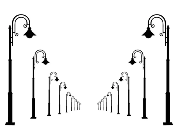 Silhouette Lampadaires Allée Isolée — Image vectorielle