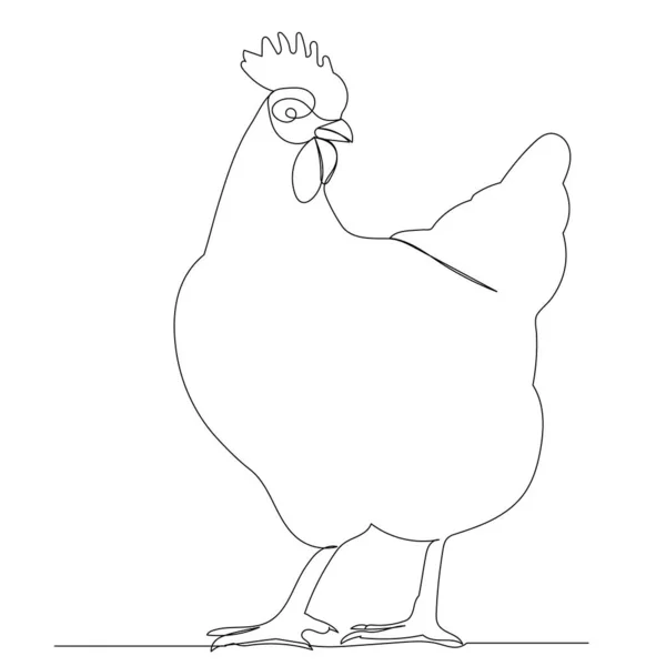 Chicken Drawing One Continuous Line Vector — Stock Vector