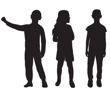 vektör, izole, siyah siluet çocuklar, anaokulu