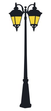 Şehir, elektrik sokak lambası, siluet izole edilmiş, vektör