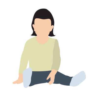 vektör, izole, kız, çocuk düz bir şekilde oturuyor