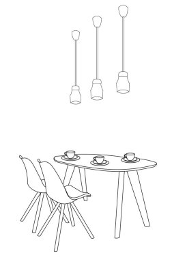 tablo ve sandalyeler iç, çizim vektörü