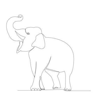 continuous line elephant, isolated, vector clipart