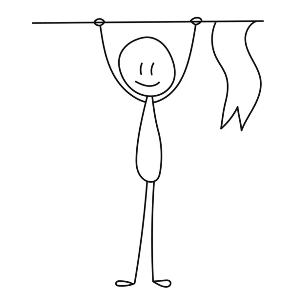 Stick Figure Man Flag Winner Isolated —  Vetores de Stock