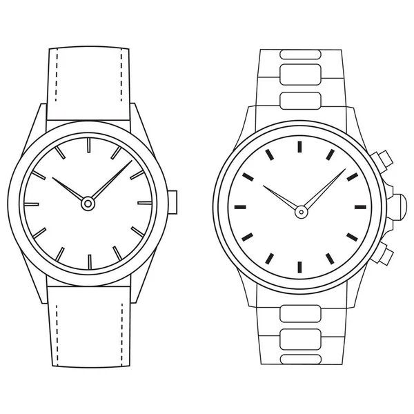 Vector Isolated Outline Sketch Mens Watch — Stock Vector