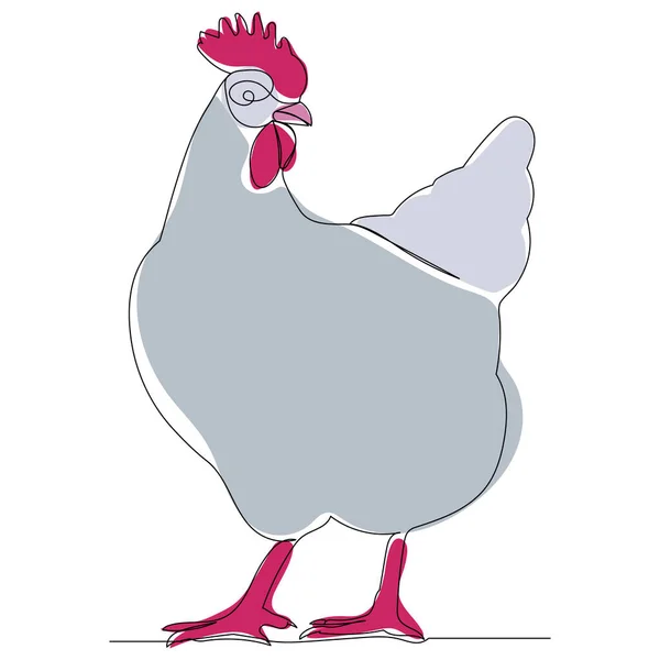 Dessin Poule Grise Par Une Ligne Continue Isolé Vecteur — Image vectorielle