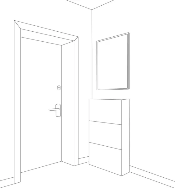 Corridor Hallway Door Sketch Isolated —  Vetores de Stock