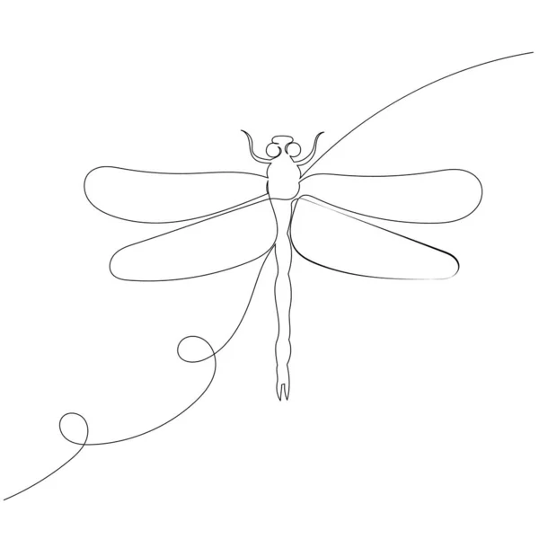 Dragonfly Drawing One Continuous Line Sketch — Vetor de Stock