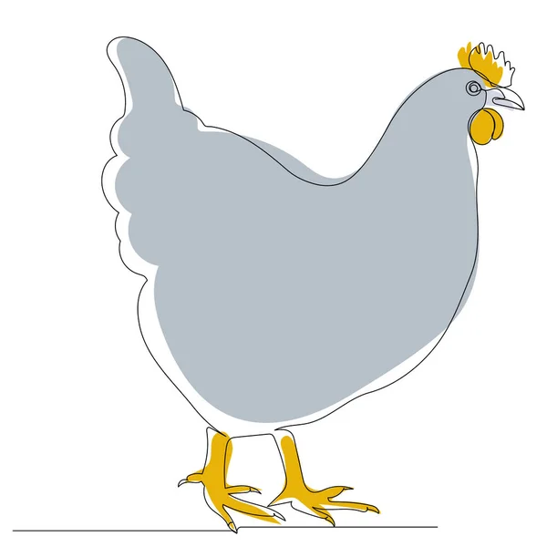 Kurczak Szary Jeden Ciągły Rysunek Linii Wektor Izolowany — Wektor stockowy