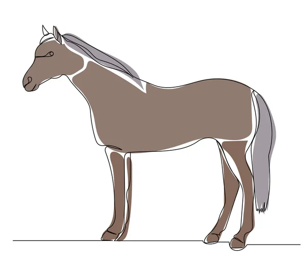 Caballo Marrón Una Línea Continua Dibujo Vector Aislado — Archivo Imágenes Vectoriales