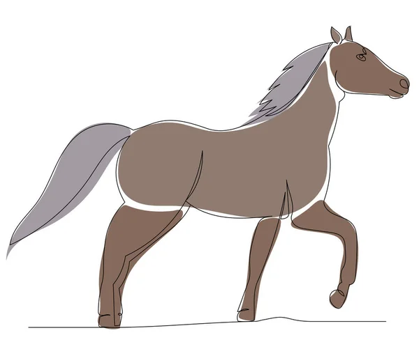 Brown Horse Drawing One Continuous Line Isolated Vector — Vetor de Stock