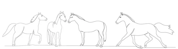 Tekening Van Het Paard Door Één Ononderbroken Lijn Geïsoleerd — Stockvector