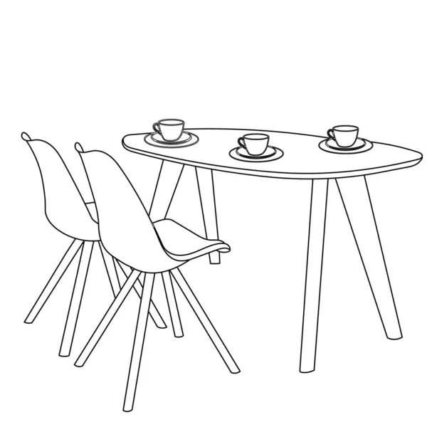 Vector Geïsoleerde Schets Van Tafel Stoelen — Stockvector