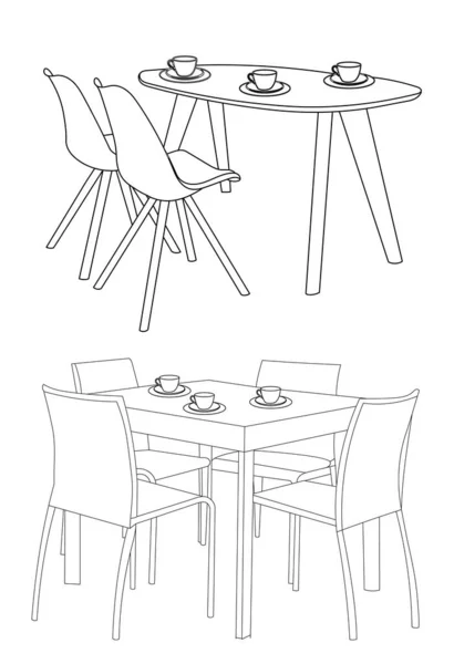 Vector Geïsoleerd Tafel Stoelen Schets — Stockvector