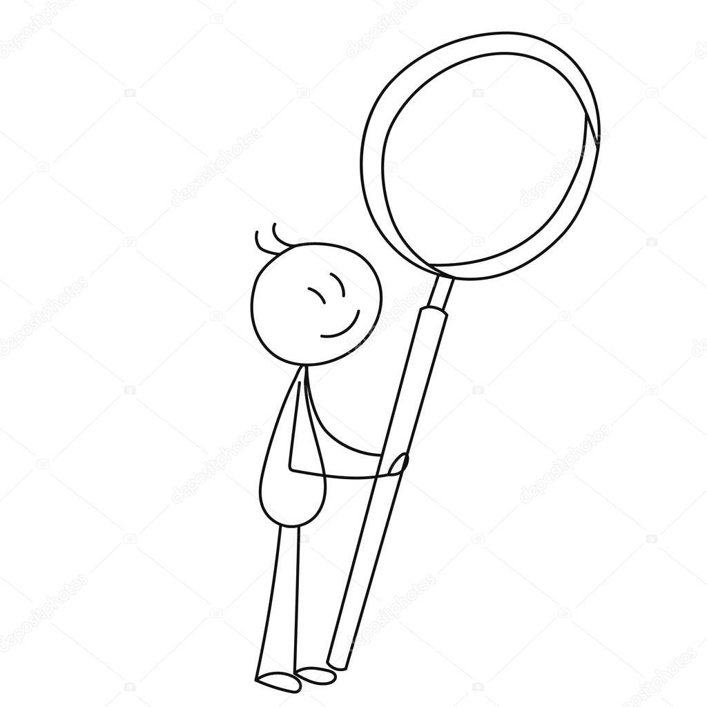 stick figure man with magnifying glass