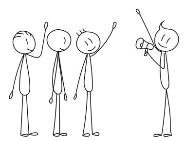 Bir rallideki, izole edilmiş, vektördeki insanların çubuk figürü