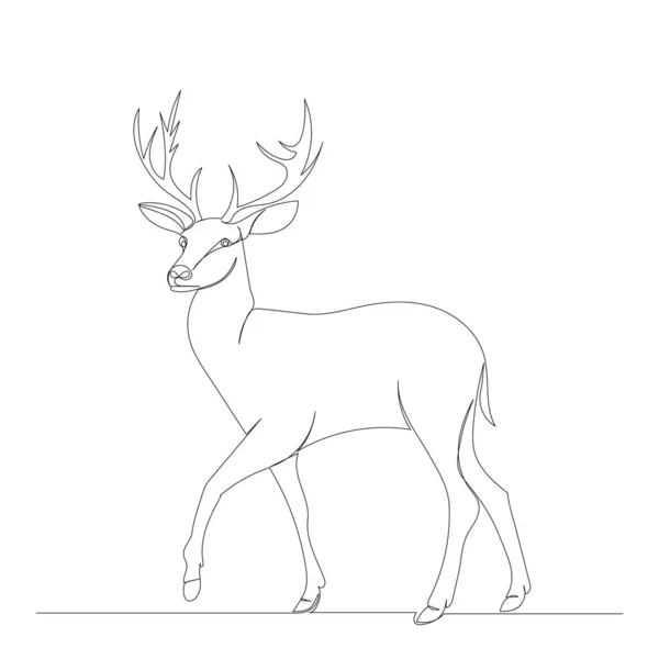 Deer Drawing One Continuous Line Isolated Vector — Stock Vector