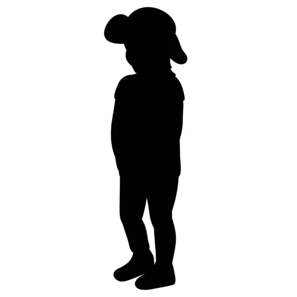 Вектор Изолированный Черный Силуэт Маленькой Девочки Шляпе — стоковый вектор