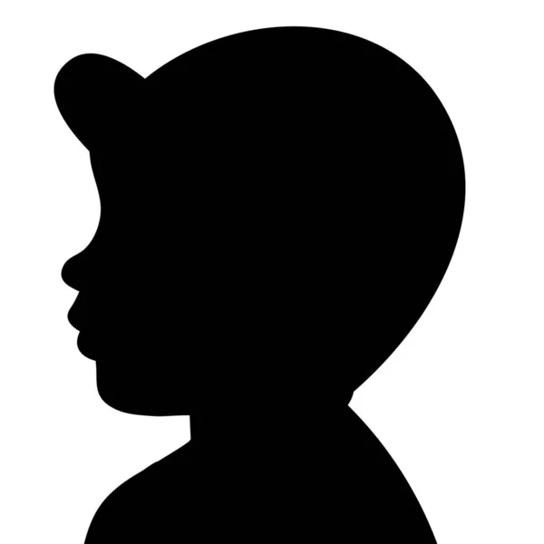 Silueta Negra Aislada Retrato Niño Con Gorra — Vector de stock