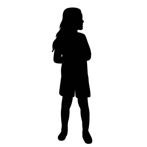 Черный Силуэт Маленькой Девочки — стоковый вектор