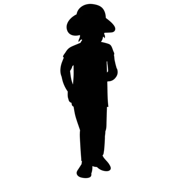 Schwarze Silhouette Eines Kleinen Mädchens Mit Hut — Stockvektor