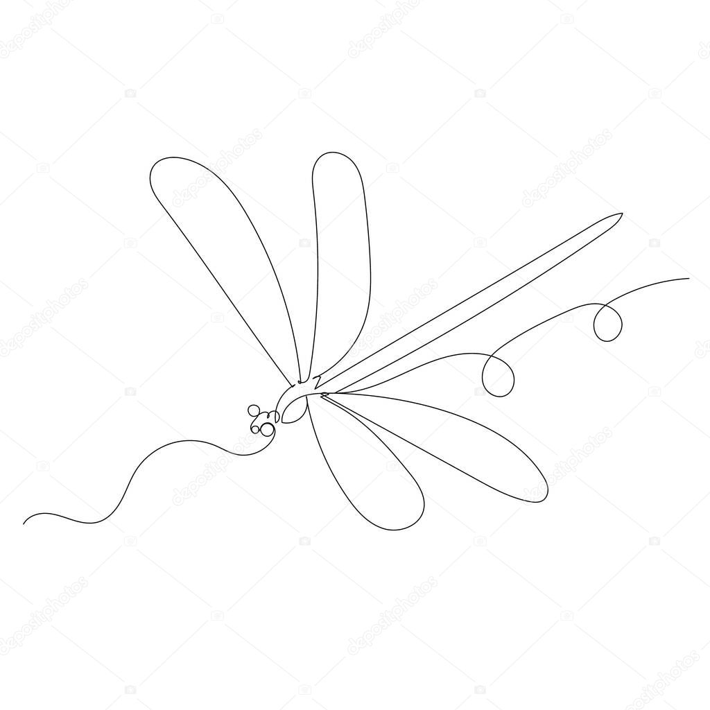 dragonfly flying continuous line drawing isolated, vector