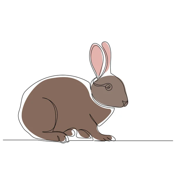 Коричневий Кролик Малюнок Зайця Одній Безперервній Лінії — стоковий вектор