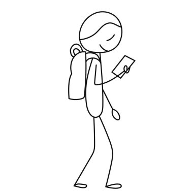 Telefon ve sırt çantalı çöp adam, vektör