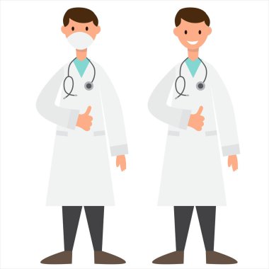 Maskeli ve maskesiz doktor, izole edilmiş, vektör