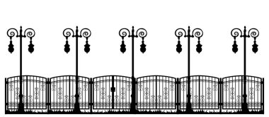 Siyah siluet çitler, izole fenerler.