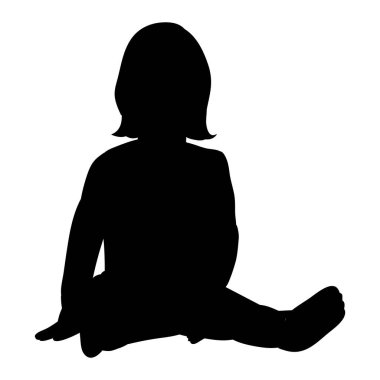 vektör, izole edilmiş, siyah siluet oturan bir çocuk