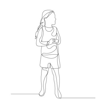 Tek sıra halinde, küçük bir kız çiziyor.