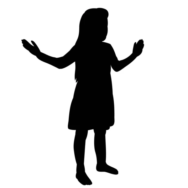 Vector Geïsoleerd Klein Meisje Zwart Silhouet Witte Achtergrond — Stockvector
