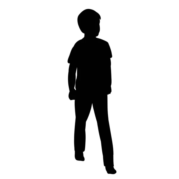 Vector Geïsoleerd Jongen Zwart Silhouet — Stockvector