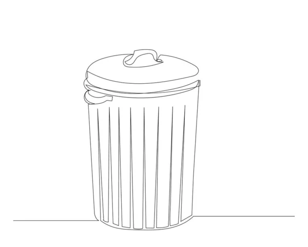 Çöp Tenekesi Sürekli Bir Çizgi Çizimi Zole Edilmiş Vektör — Stok Vektör