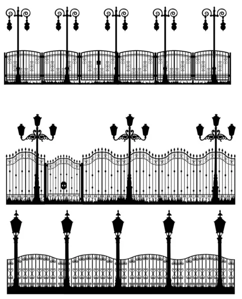 Set Silhouette Fence Lights Isolated Vector — Stock Vector