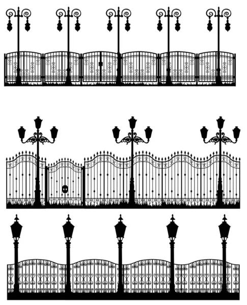 Комплект Силуэт Забор Огни Изолированы Вектор — стоковый вектор