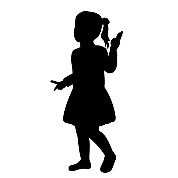 Klein Meisje Zwart Silhouet Witte Achtergrond — Stockvector